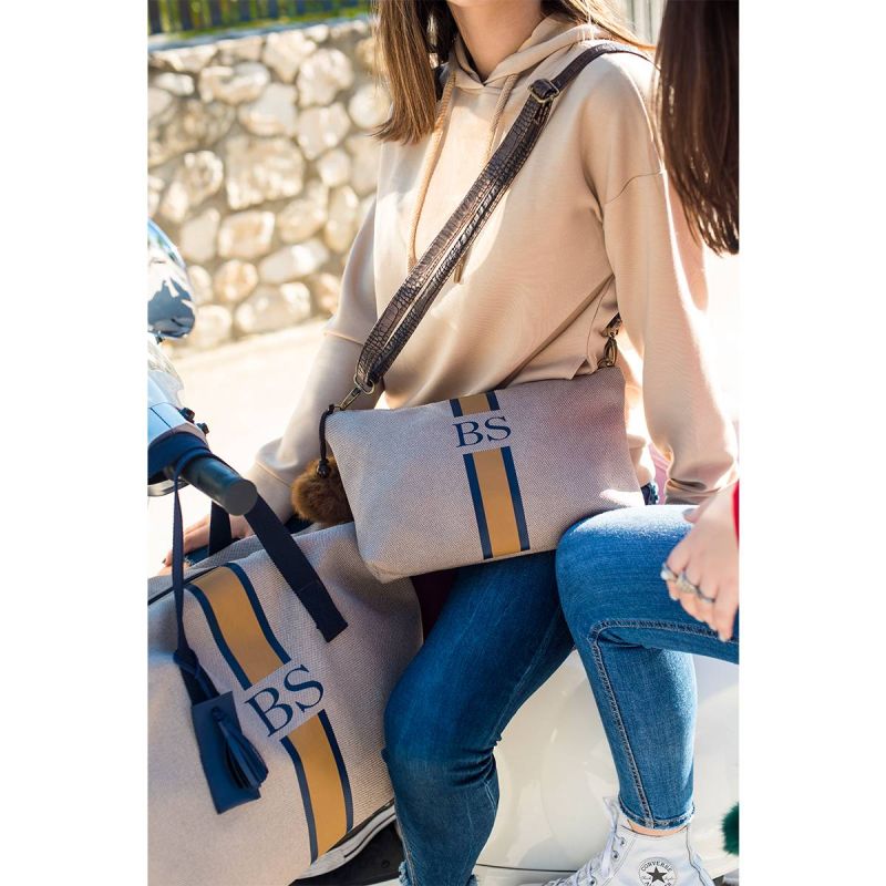 Bolso hombre con bandolera en lona beige